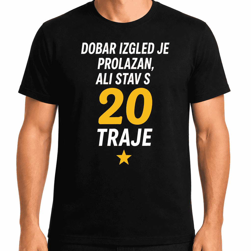 Majica za 20. rođendan – Dobar izgled je prolazan, ali stav s 20 traje