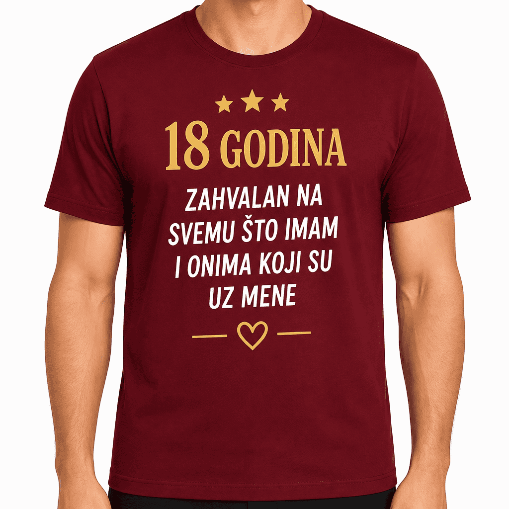 Majica za 18. rođendan – 18 godina zahvalan na svemu što imam i onima koji su uz mene