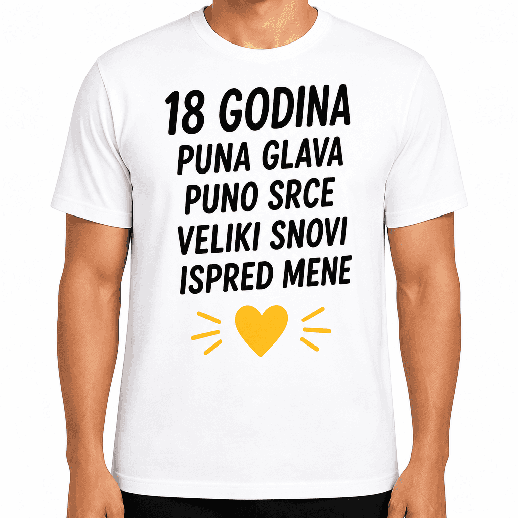 Majica za 18. rođendan – 18 godina puna glava puno srce veliki snovi ispred mene