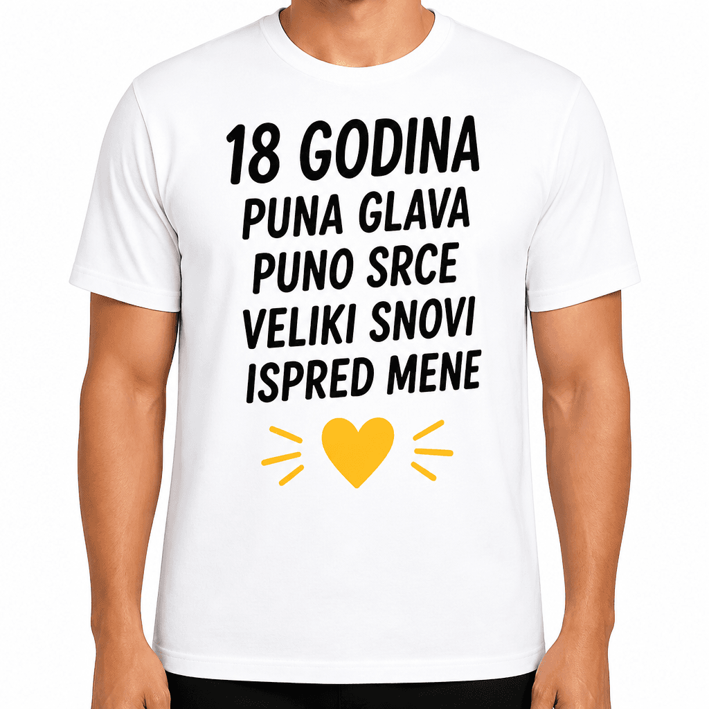 Majica za 18. rođendan – 18 godina puna glava puno srce veliki snovi ispred mene
