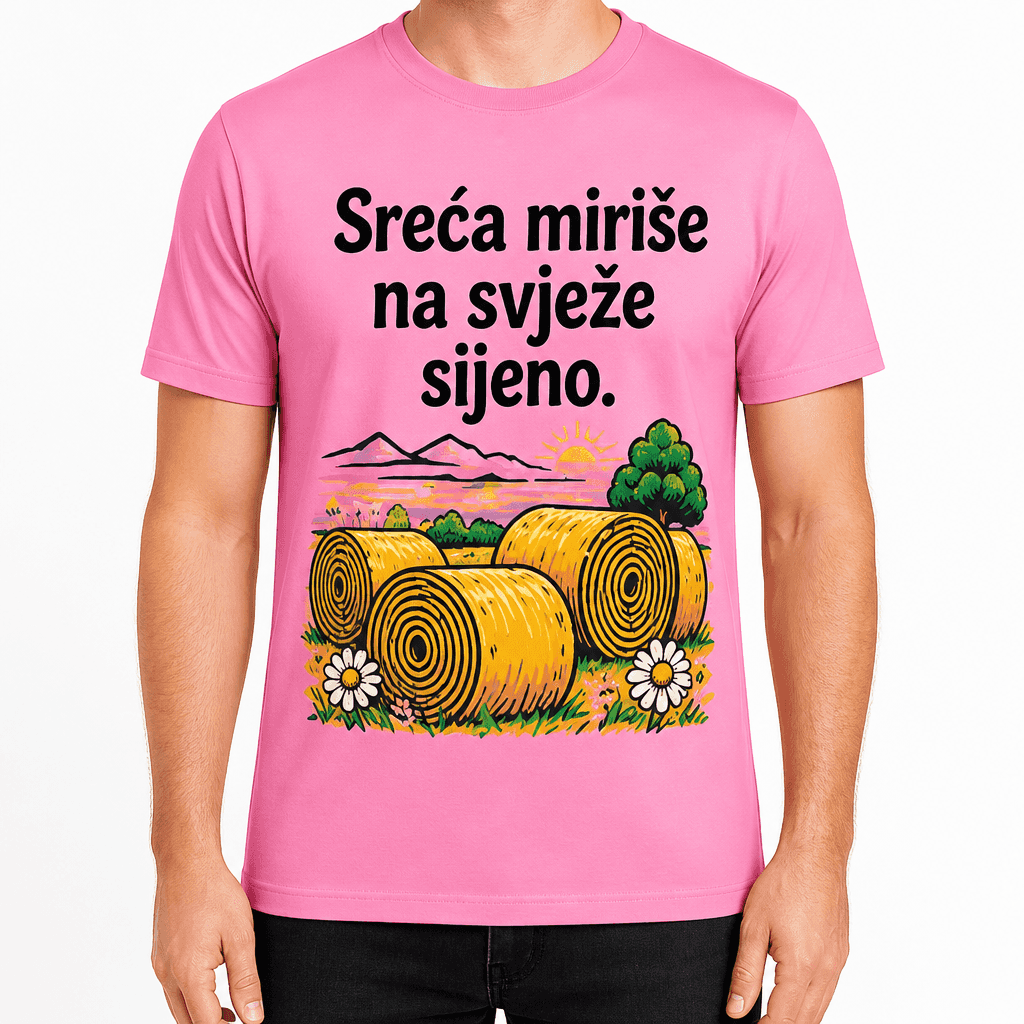 Majica za poljoprivrednika – Sreća miriše na svježe sijeno.