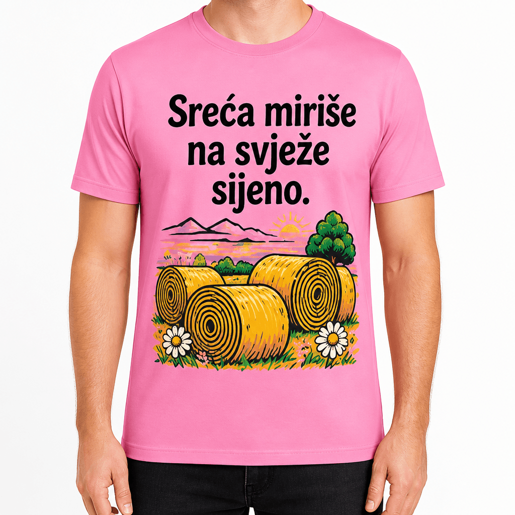 Majica za poljoprivrednika – Sreća miriše na svježe sijeno.