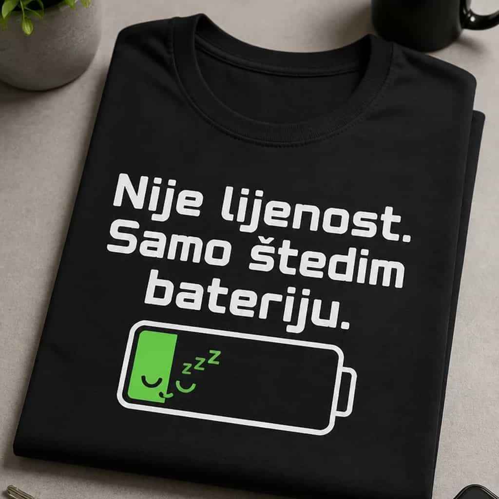 Majica s natpisom Nije lijenost. Samo štedim bateriju.