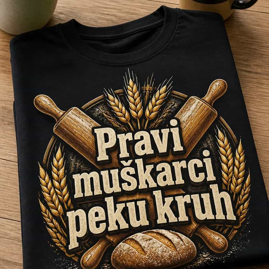 Majica s natpisom Pravi muŔkarci peku kruh