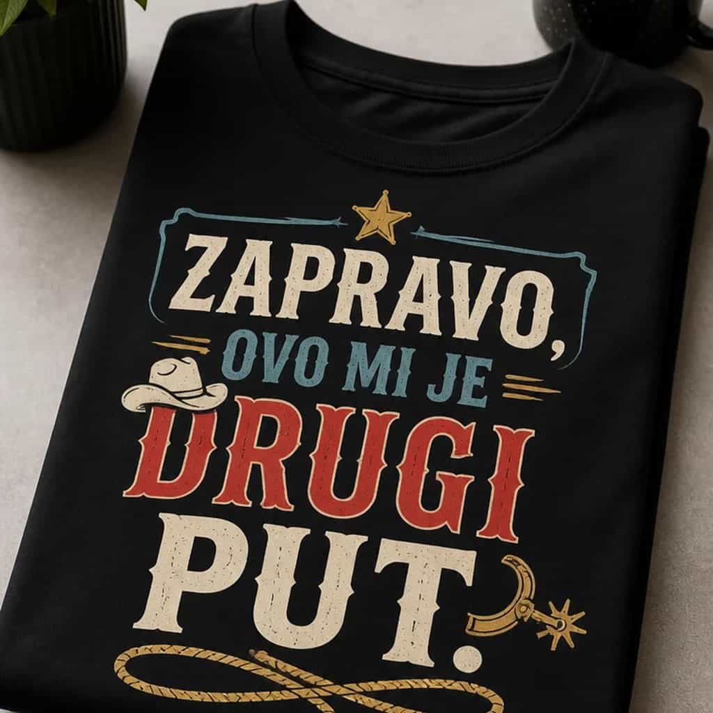 Majica sa smiješnim natpisom: Zapravo, ovo mi je drugi put.