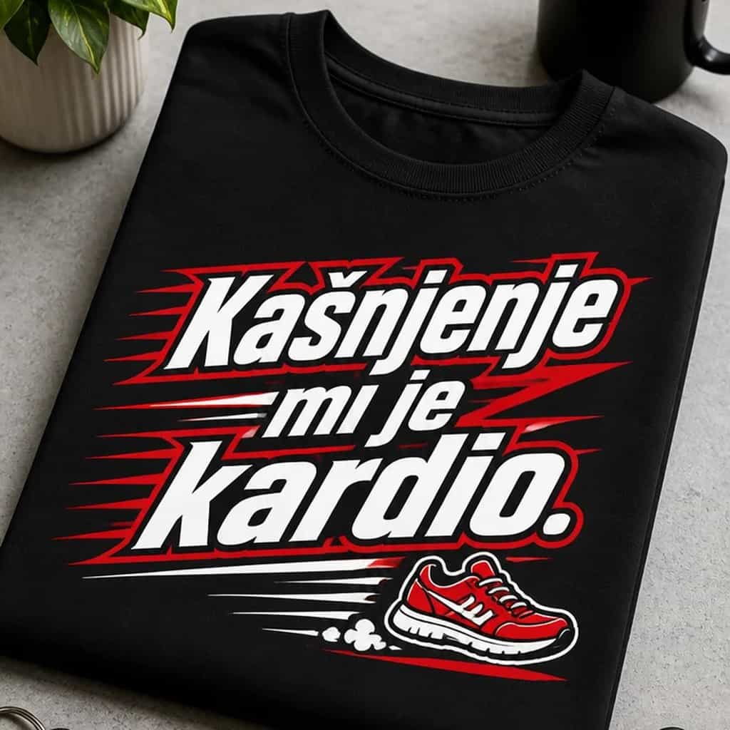 Majica s natpisom Kašnjenje mi je kardio.