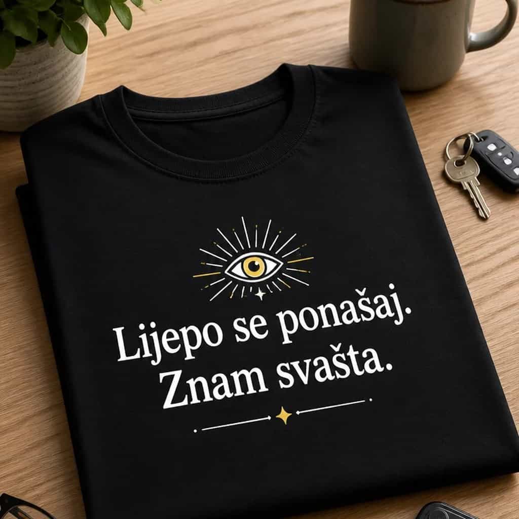 Majica s natpisom Lijepo se ponašaj. Znam svašta.