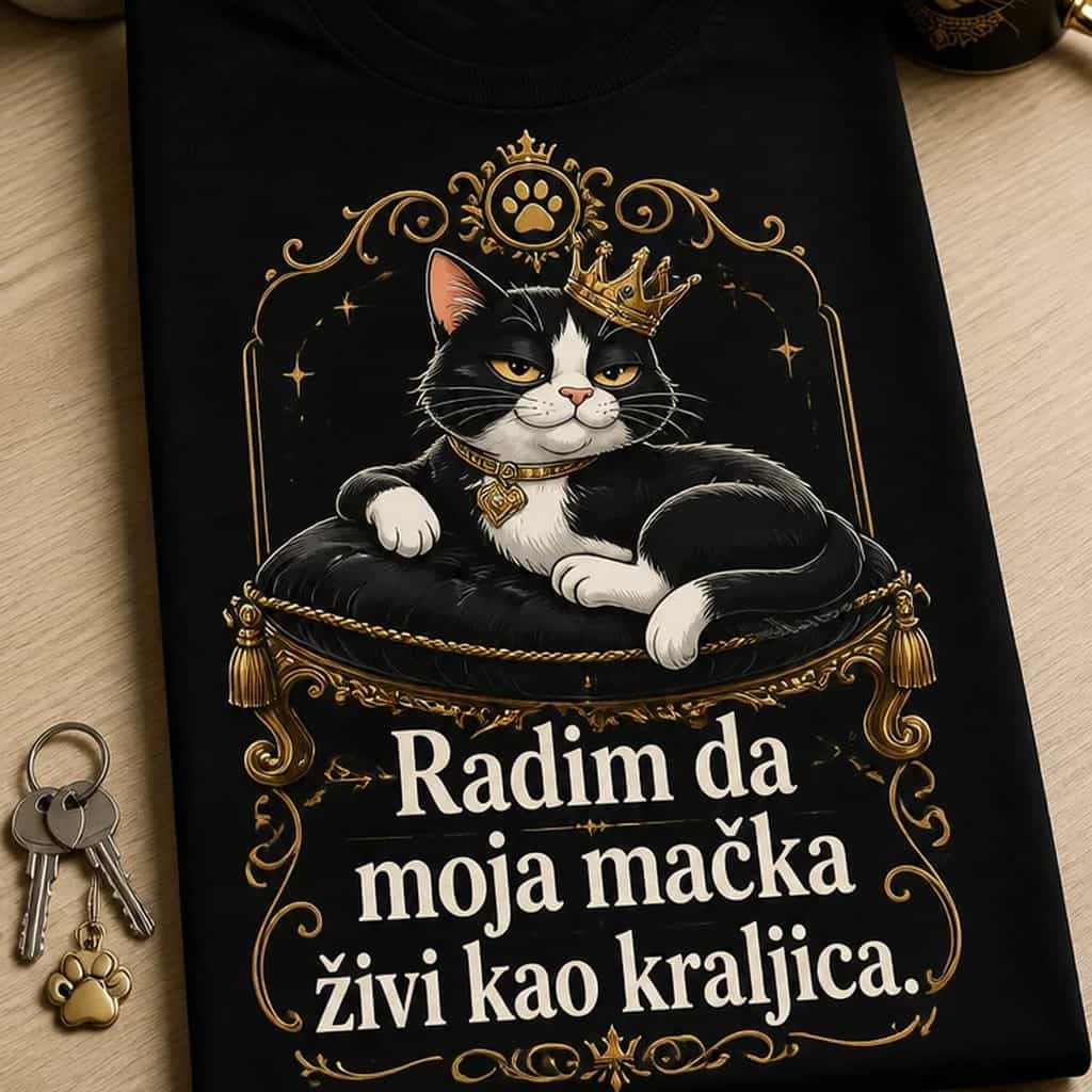 Majica s mačkom: Radim da moja mačka živi kao kraljica.