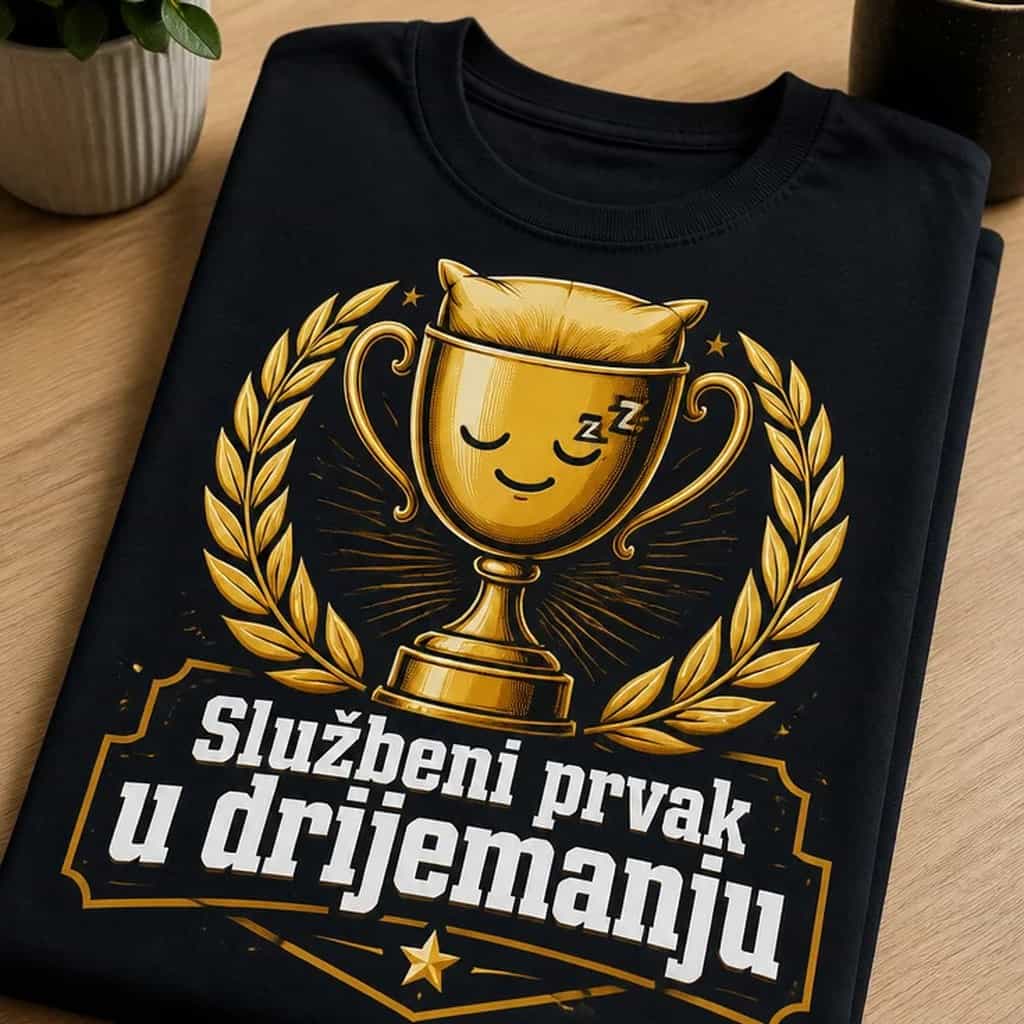 Majica s natpisom Službeni prvak u drijemanju