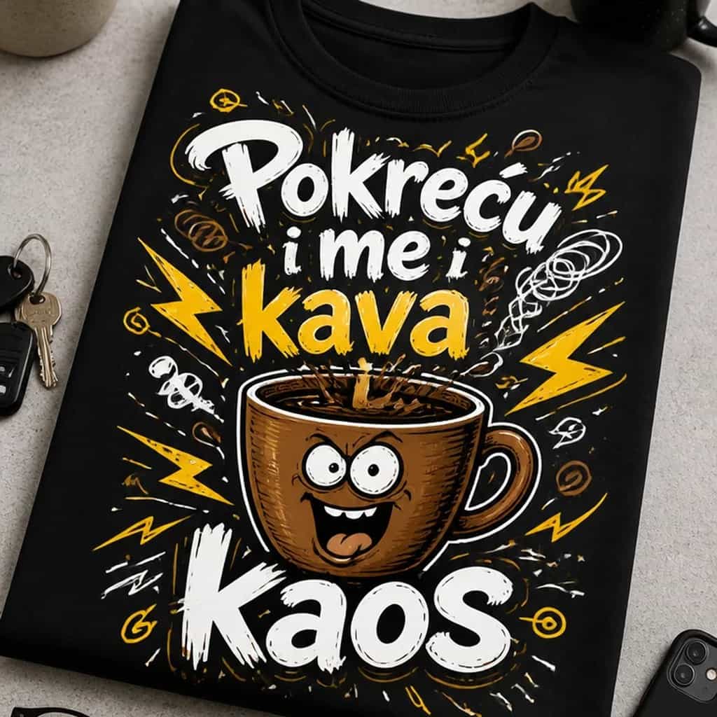 Majica s natpisom Pokreću me kava i kaos