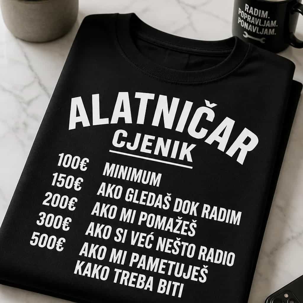 Majica alatničar cjenik: 100€ minimum, 500€ ako pametuješ