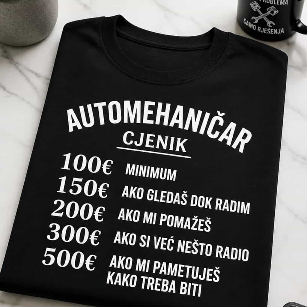Majica automehaničar cjenik: 100€ do 500€ za pametovanje
