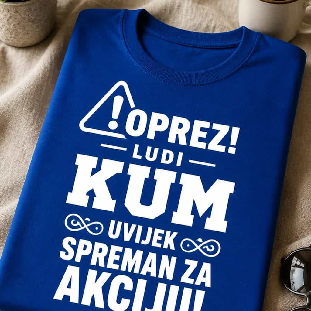 Majica za kuma - OPREZ! LUDI KUM UVIJEK SPREMAN ZA AKCIJU!