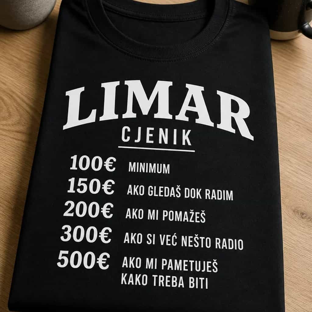 Majica za limare limar cjenik: 100€ do 500€ za pametovanje