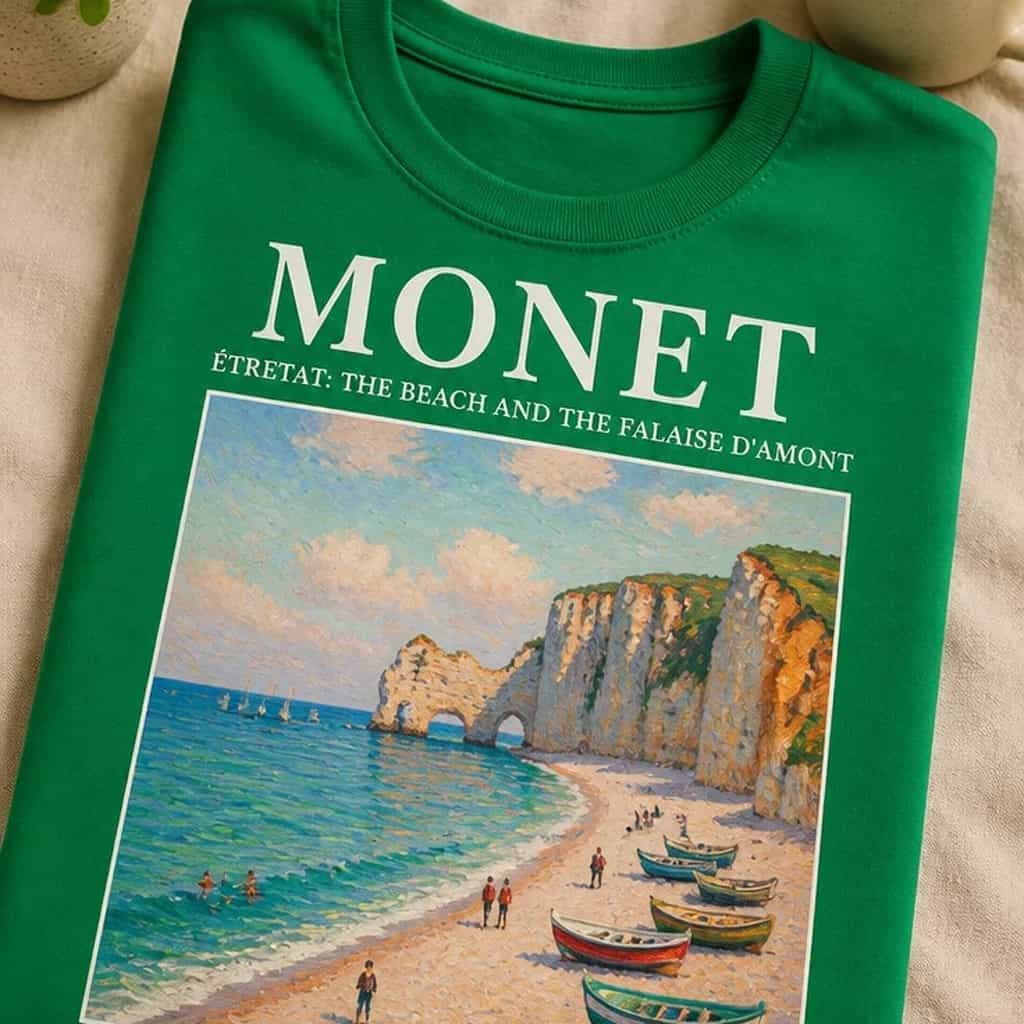 Majica monet étretat: the beach and the falaise d'amont