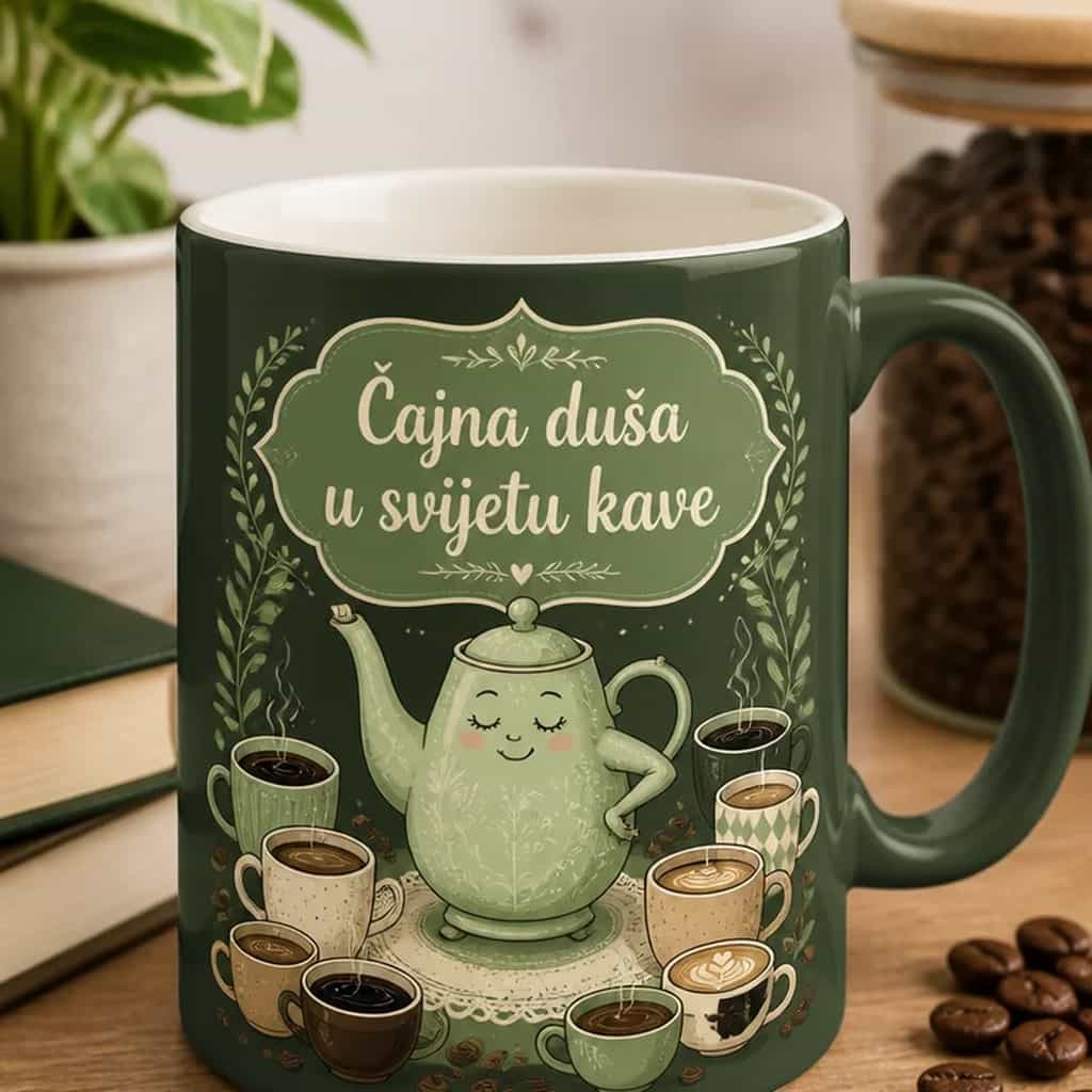 Šalica s natpisom Čajna duša u svijetu kave