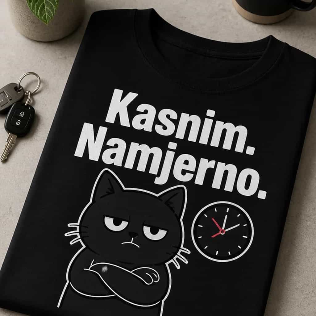 smiješna majica Kasnim. Namjerno.
