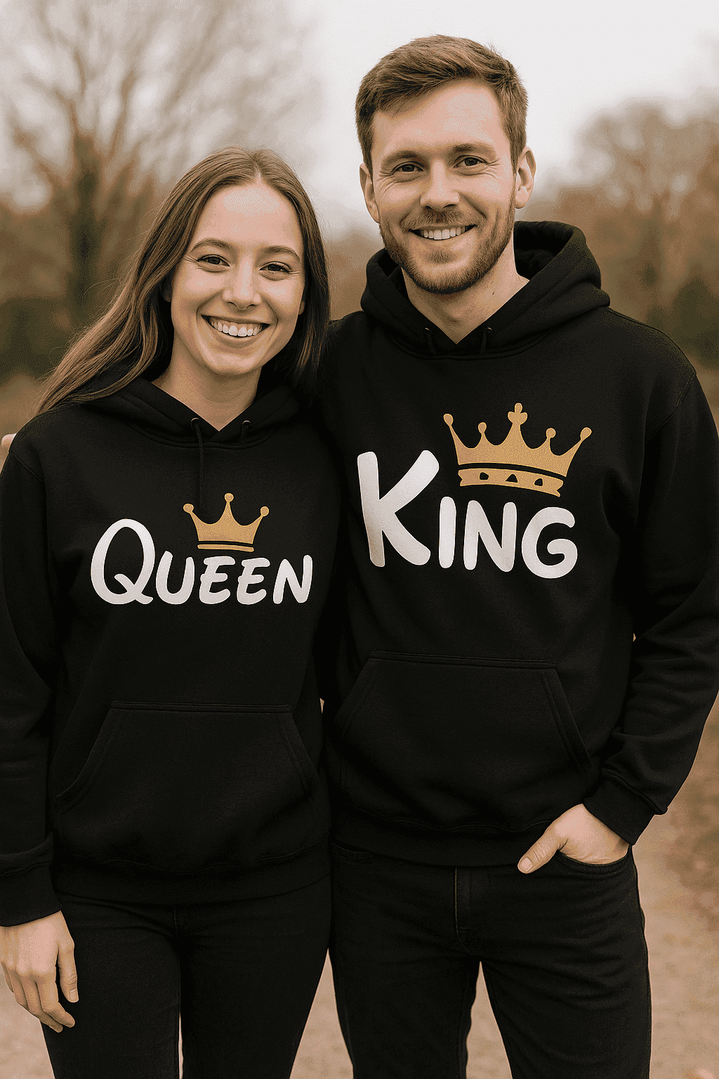 Hoodie za parove dvobojni King & Queen komplet