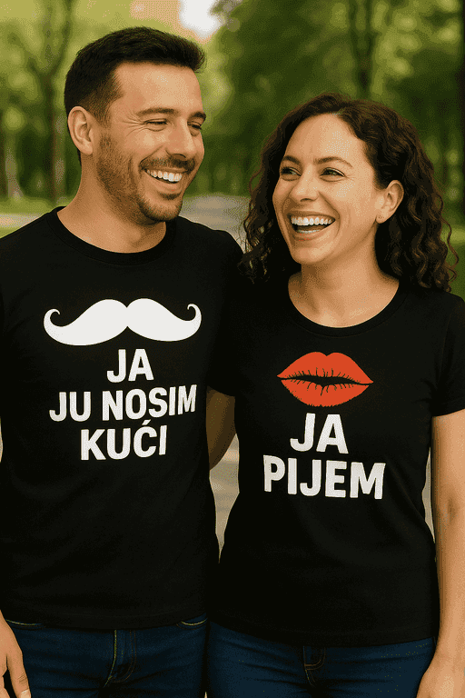 Majica za parove za izlaske - JA JU NOSIM KUĆI / JA PIJEM