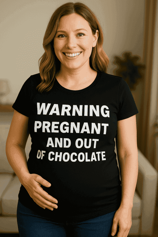 Majica za trudnice - WARNING PREGNANT AND OUT OF CHOCOLATE