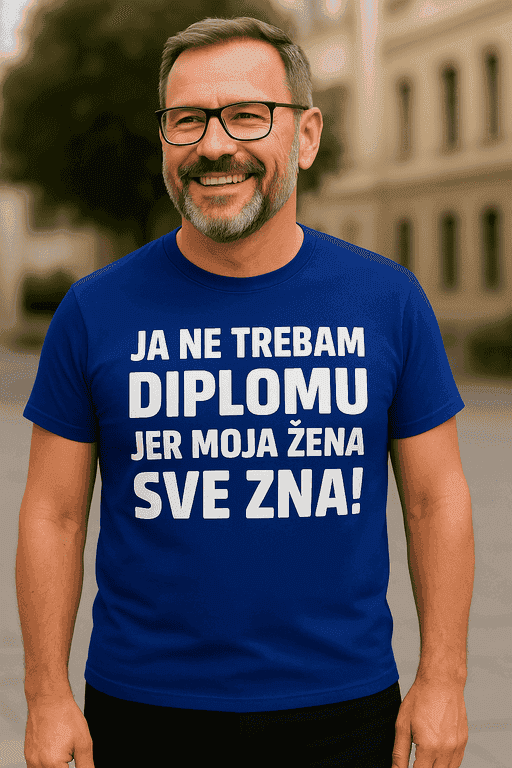 Majica za muža - JA NE TREBAM DIPLOMU JER MOJA ŽENA SVE ZNA!