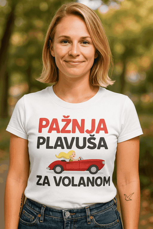 Majica za plavuše - PAŽNJA PLAVUŠA ZA VOLANOM