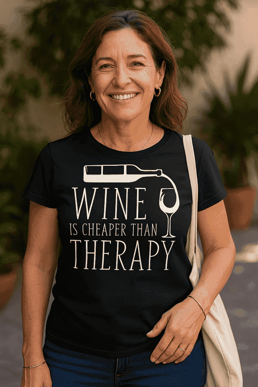 Majica za ljubitelje vina - WINE IS CHEAPER THAN THERAPY