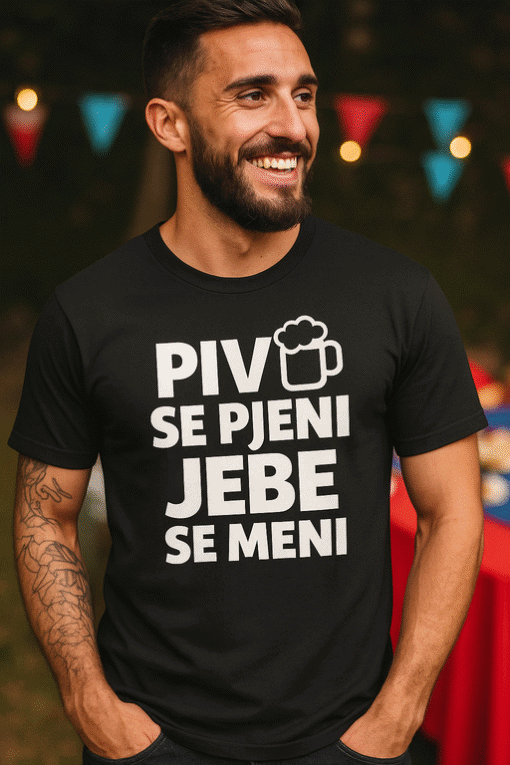 Pivo majica, zabavan outdoor dizajn, idealno za ljubitelje piva i druženja sa stilom.