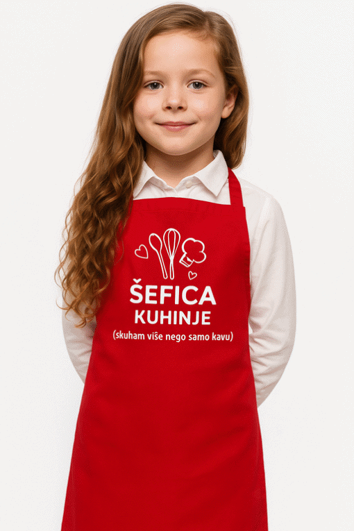 Ručno tiskan priprema za kuhanje, djevojčica u kuhinjskoj majici, optima majice za kuhinju.