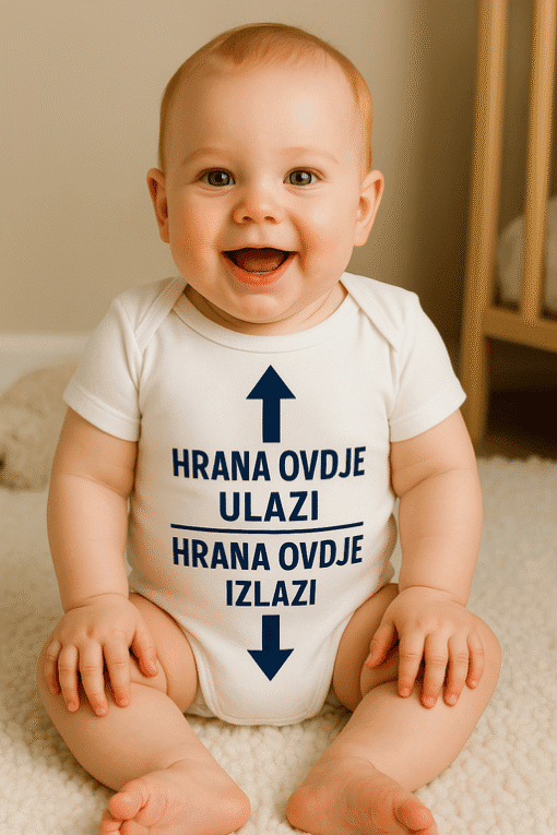 Majica s natpisom Dječji bodi hrana ulaz izlaz