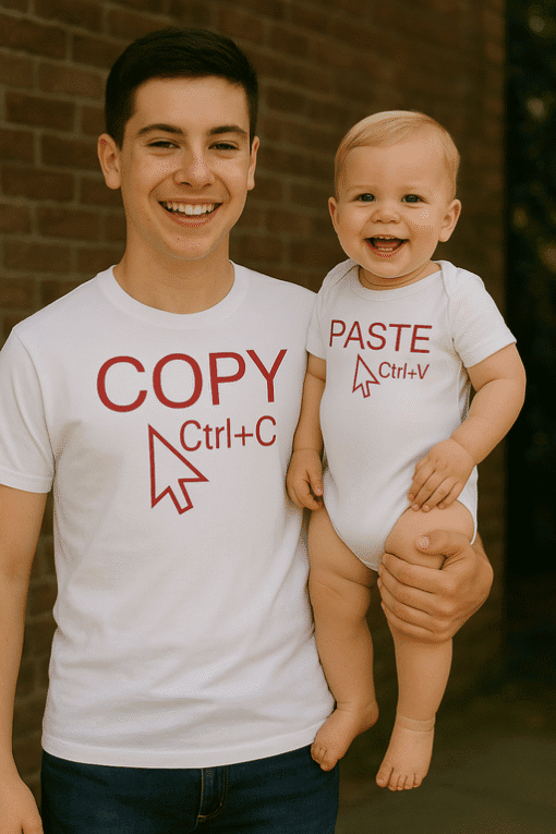 1. majice s ispisom "Copy" i "Paste" za roditelje i djecu.