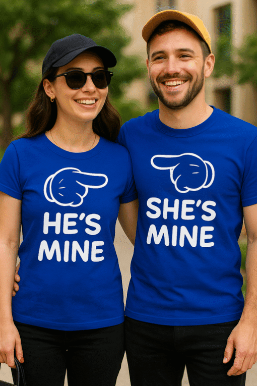 Dečiji majice s natpisom HE'S MINE i SHE'S MINE, personalizirano dizajniranje za parove i ljubavne poklone.