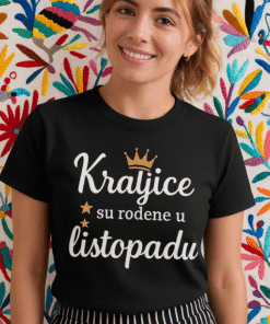 Kravica majica s printom za rođendan u listopadu, personalizirana odjevna DIY opcija.