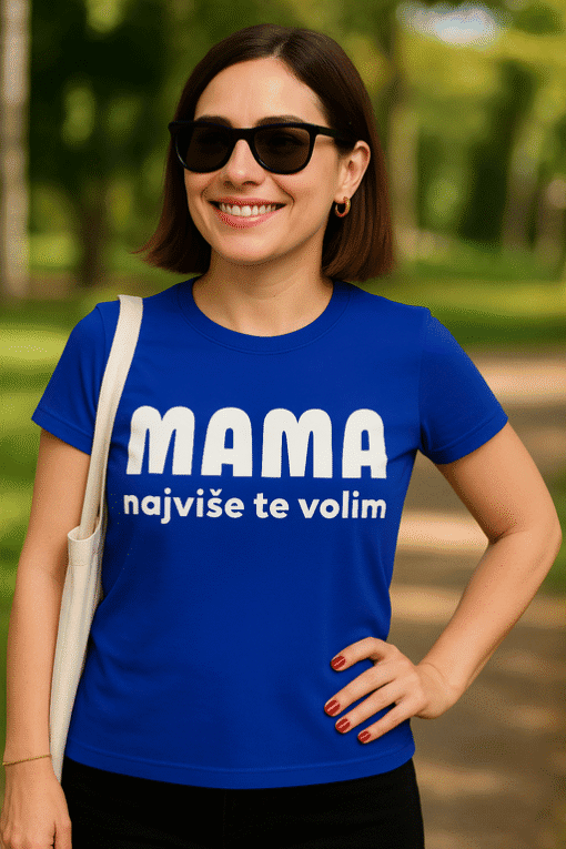 Volani majica s natpisom mama najvise te volim, personalizirani tisk na sportskim majicama.