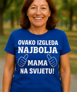 Muška majica s ispisom „Ovo izgleda najbolja mama na svijetu“ – savršena majica za majke, idealna za poklon ili osobno isticanje ljubavi.