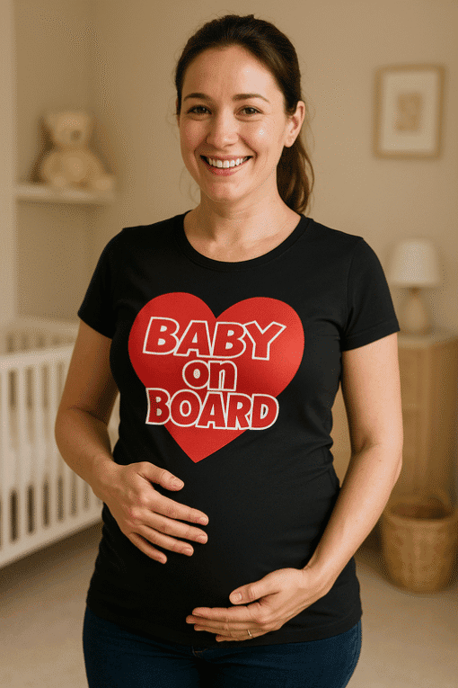 Baby on Board majica za trudnice, udobna i moderan dizajn, idealna za sigurnost i stil.