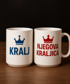 Kraljevski šalica za ljubav i humor, savršeni poklon za svaki dom.