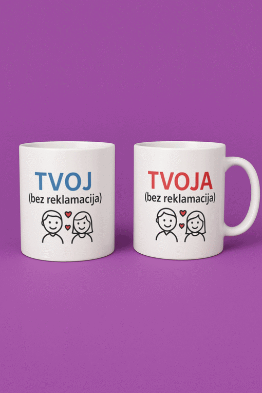 1. Personalizirane šalice s natpisom Tvoj / Tvoja bez reklama, idealno za poklon ili u svakodnevnu upotrebu.
