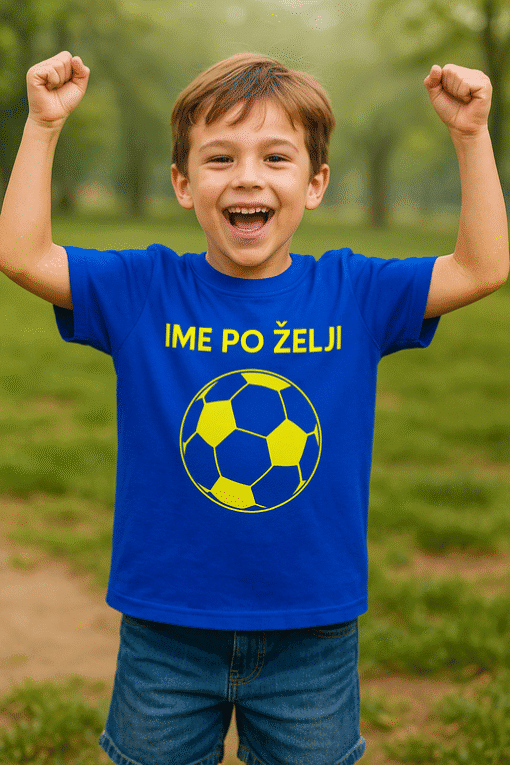 IMA PO ŽELJI, dječja majica s nogometnim motivom, personalizirana sportska majica za djecu, idealno za nogometne fanove i igre na otvorenom.