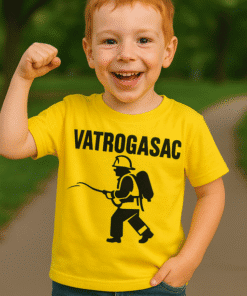 Odličan dječji majici s vatrogascem, idealno za djecu i promociju vatrogasne sigurnosti.