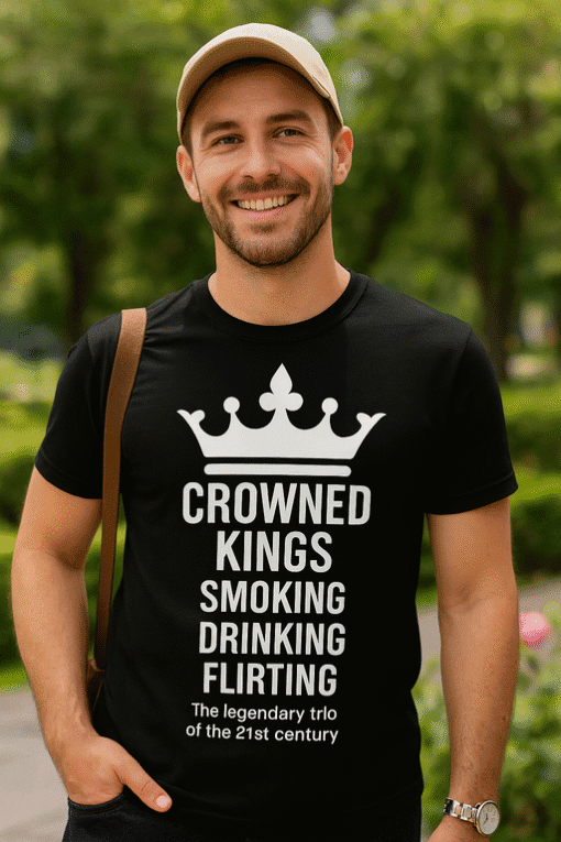 Muški T-shirt s printom "Crowned Kings" za moderni street style, idealno za svakodnevnu casual garderobu.