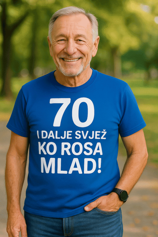 70+ godina, aktivan i zdrav život, personalizirane majice za starije, optima od Top-majice.hr.