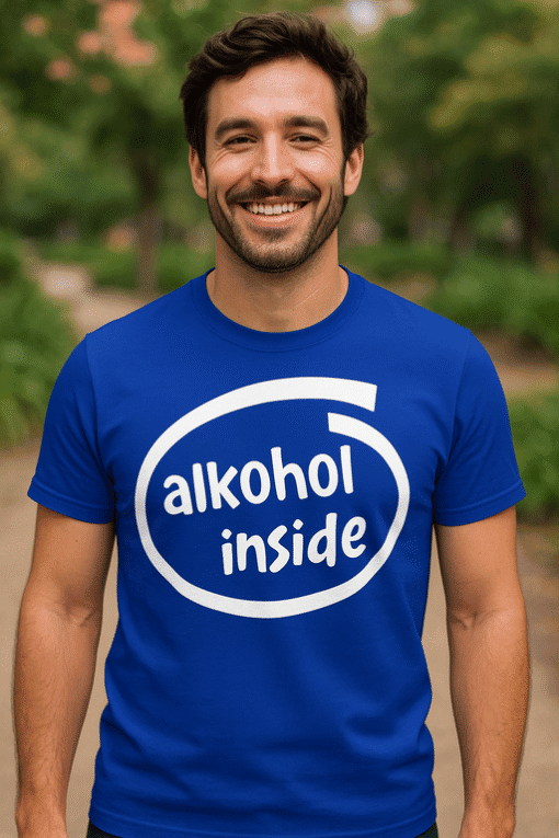 "majica s natpisom alkohol inside, unisex, casual, dizajn za vjerske i zabavne partyje".