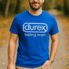 Dizajn majice s Durex logotipom i testing team oznakom za promociju zaštite i sigurnosti.
