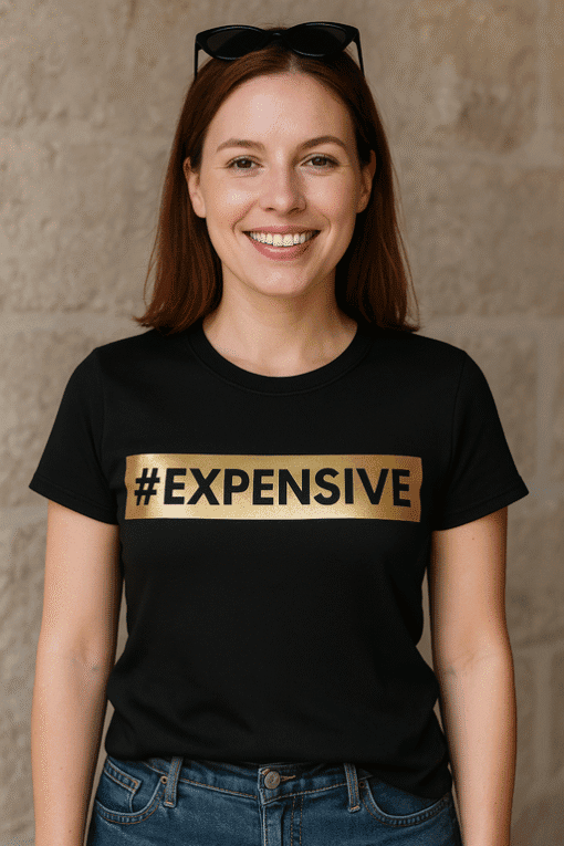 1. T-shirt s printom #EXPENSIVE za modne odjevne kombinacije.