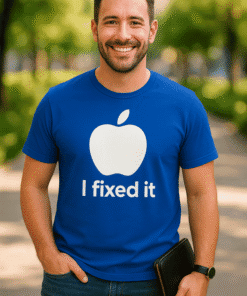 Razvijanje majica s printom s Apple logo i tekstom I fixed it.