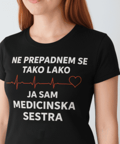 Medicinska sestra majica s porukom za zdravlje i zaštitu, jednostavan i moderan dizajn za medicinsko osoblje.