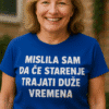 Stilizirana majica s hrvatskim tekstom za starije, idealno za promociju optima i dugovječnosti.