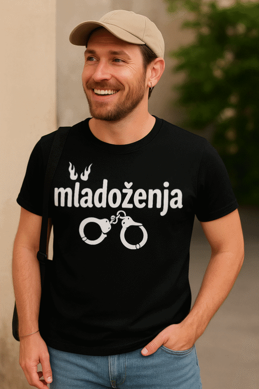 Bluza s natpisom mladoljenja i natrag na policijskim lisicama, moderan i uniseks odraz stila.