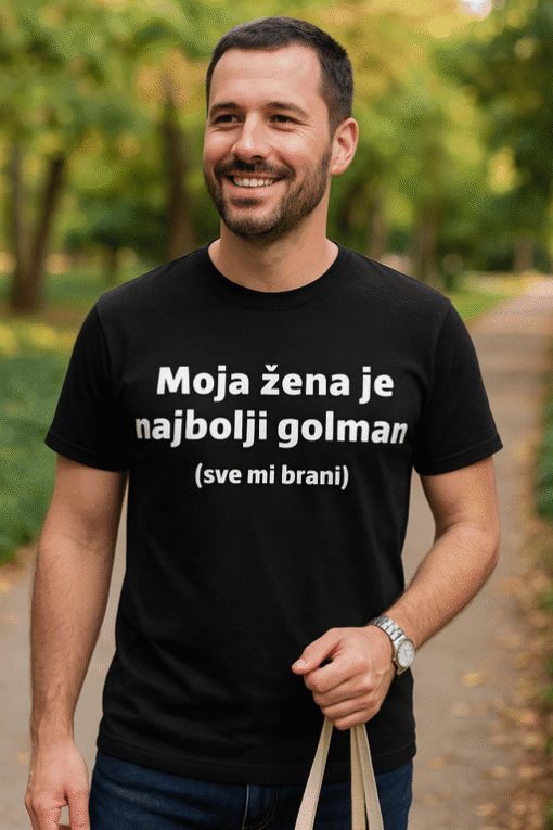 Majica s natpisom Moja žena je najbolji golman (sve mi brani)